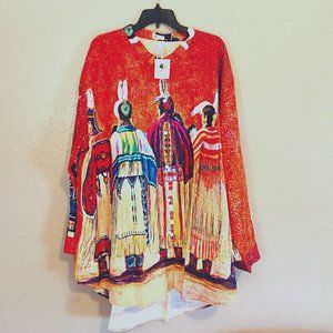 Jammyjob native American theme tunic long sleeves vibrant plus 5XL women's NWT